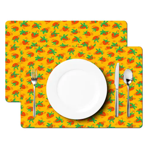 Geel - Aardbeien - Effect Placemat vinyl groot 368 -zzsfeer2_Kitchenyeah-website