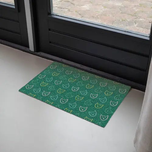 Donkergroen - Gezichten - Katten - Kleuren Deurmat klein 898 -sfeer2