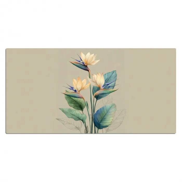 Paradijsvogelbloemen - Blauwgroene bladeren - Beige Muismat XXL klein -3d_leeg