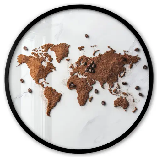 Wereldkaart - Koffie - Marmer Fotolijst rond zonder passe partout klein -3d