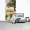 Houten bankje - Bloempotten - Landschap fotobehang vinyl groot -slaapkamer