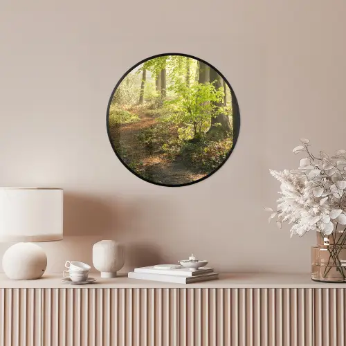 Bos - Bomen - Pad - Zon - Planten - Bladeren - Natuur Fotolijst rond zonder passe partout klein -sfeer3