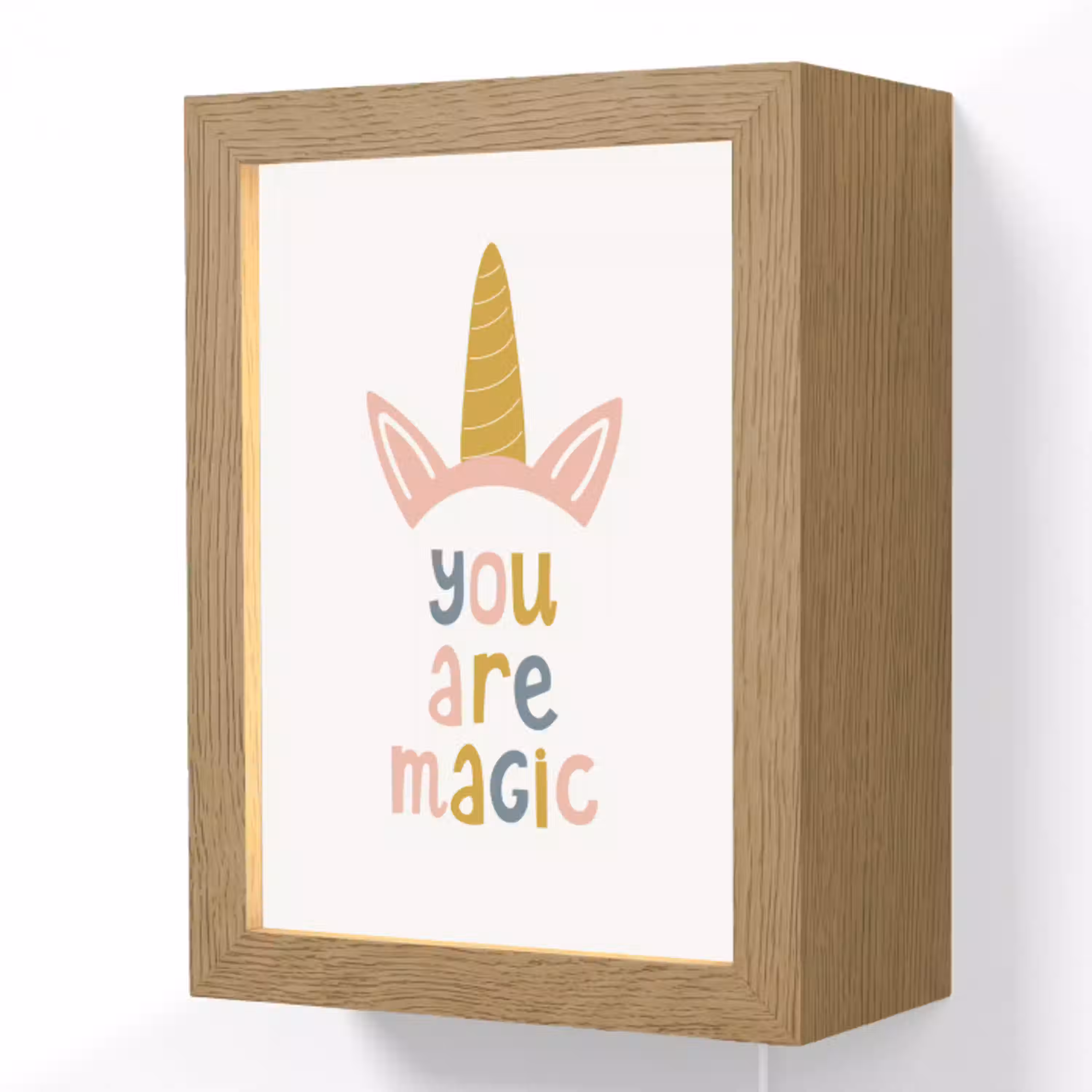Eenhoorn - Quote - Roze - 'You are magic' Light Box met kabel (Wandlamp kind) klein -3d