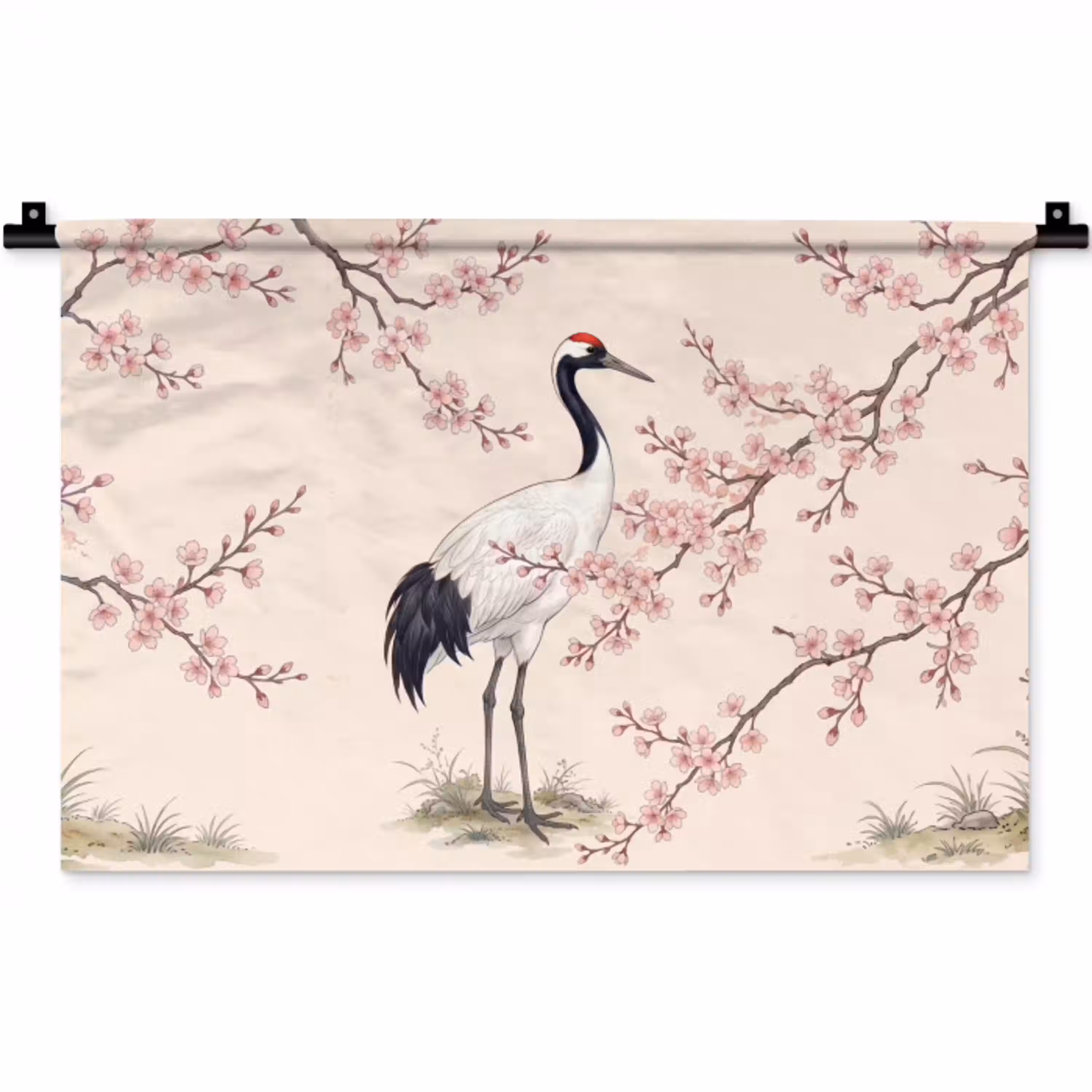 Aziatisch - Kraanvogel - Beige Wandkleed katoen klein -zz3d