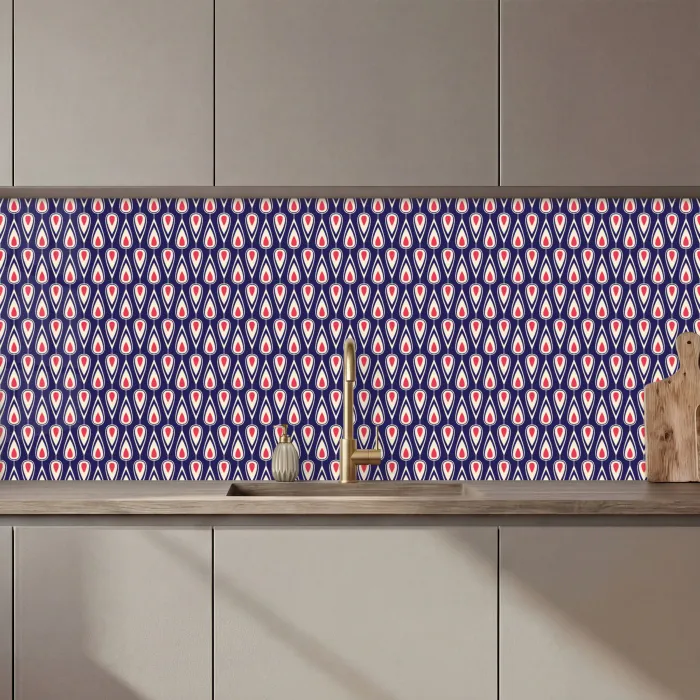 Patronen - Vintage - Blauw - Rood keuken achterwand 2 middel 871 zz_3dshopping