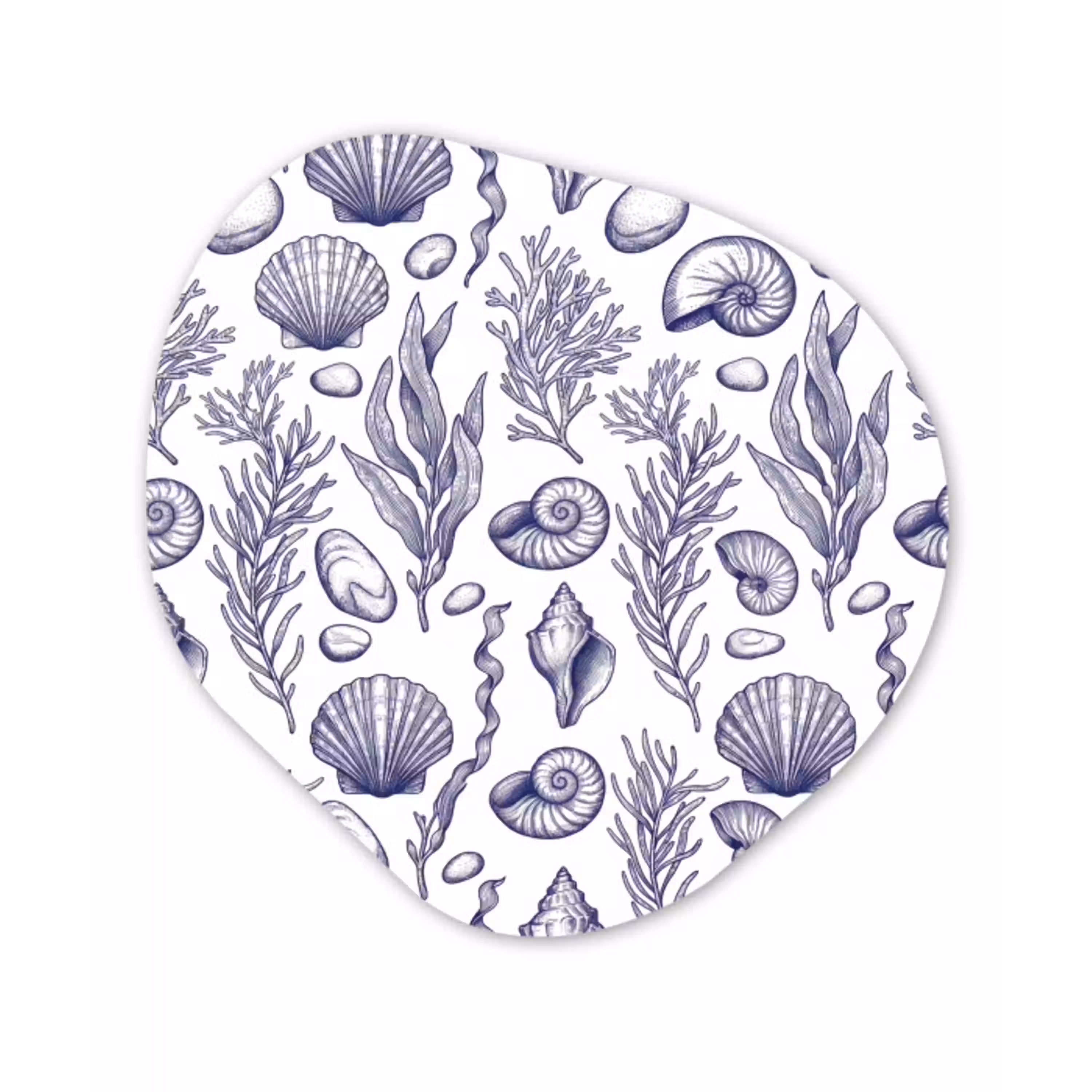 Schelpen - Zeewier - Oceaan - Illustratie - Blauw Wandcirkel Organisch Forex 3mm klein -3d