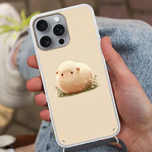Schaap - Beige - Bloemen Hoesje iPhone 16 Pro Max met koord klein -sfeer3