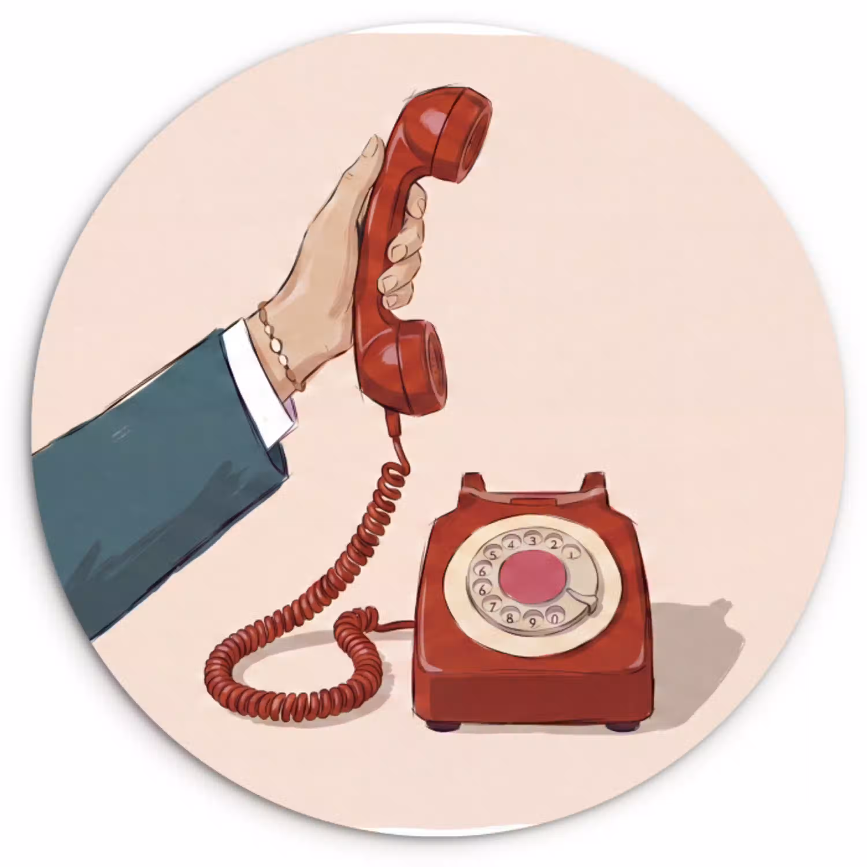 Telefoon - Hand - Vintage - Communicatie - Rood Wandcirkel kunststof plaat 5mm dik klein -3d