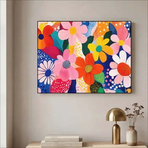 Bloemen - Kleurrijk - Stippen Textielframe - compleet frame klein -sfeer2
