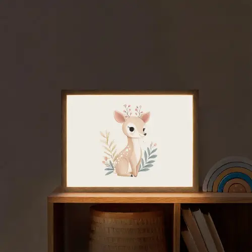 Hertje - Minimalistisch - Aquarel - Bladeren Light Box met batterij (Wandlamp kind) middel -sfeer1_kind