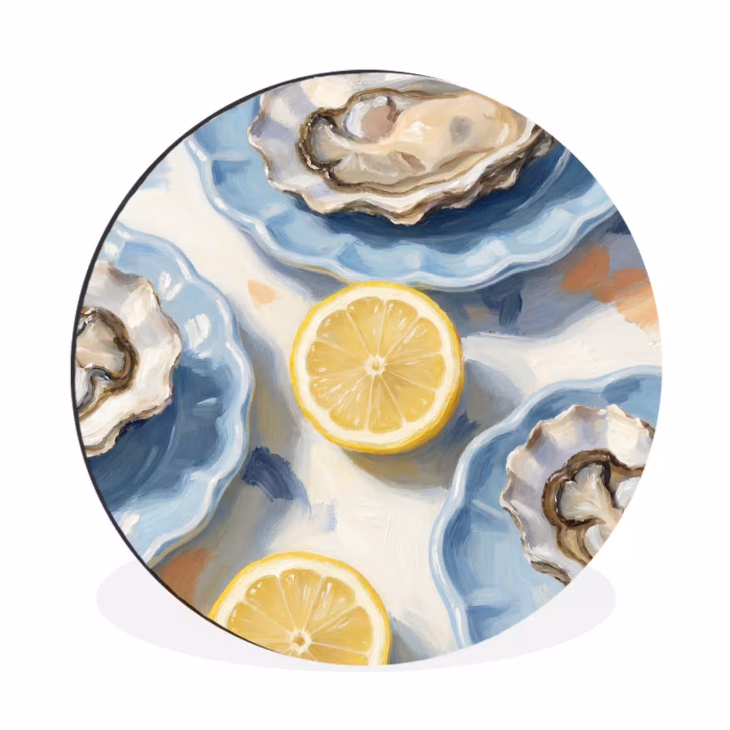 Eten - Oesters - Citroenen - Modern - Geel Wandcirkel aluminium klein -3d
