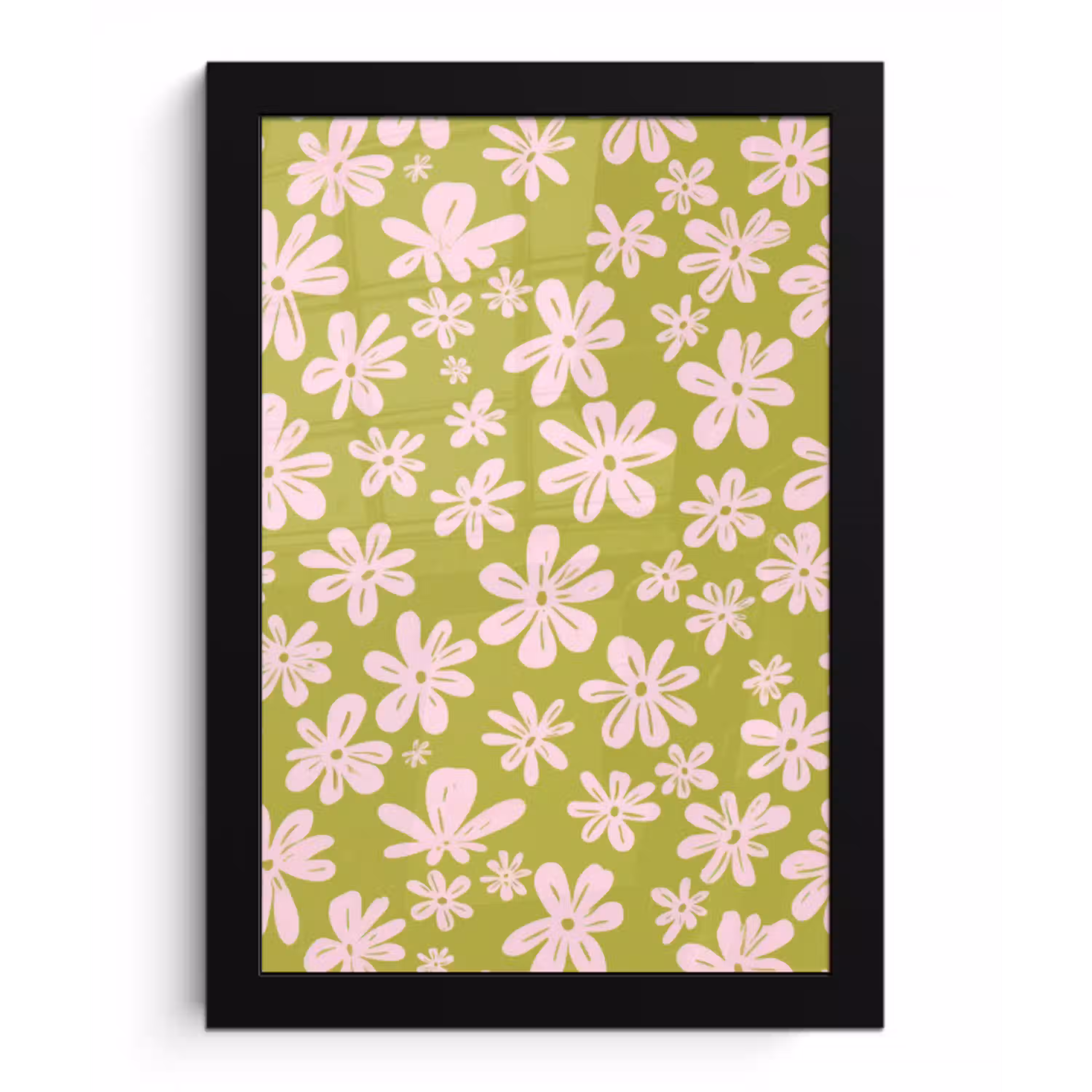 Bloemen - Roze - Getekend - Patroon fotolijst zwart zonder passe partout klein -3d