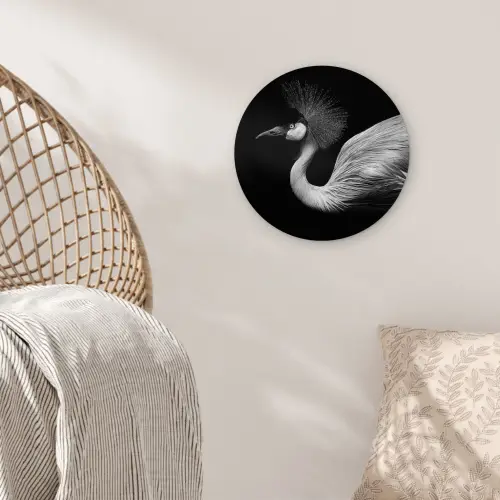 Kraanvogel - Zwart - Wit - Vogel - Dieren Wandcirkel kunststof plaat 5mm dik klein -sfeer5