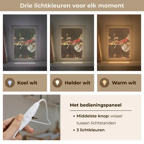 Pronkstilleven - Adriaen van Utrecht - Olieverf Light Box met kabel (Wandlamp) klein -USP_lichtkleurNL