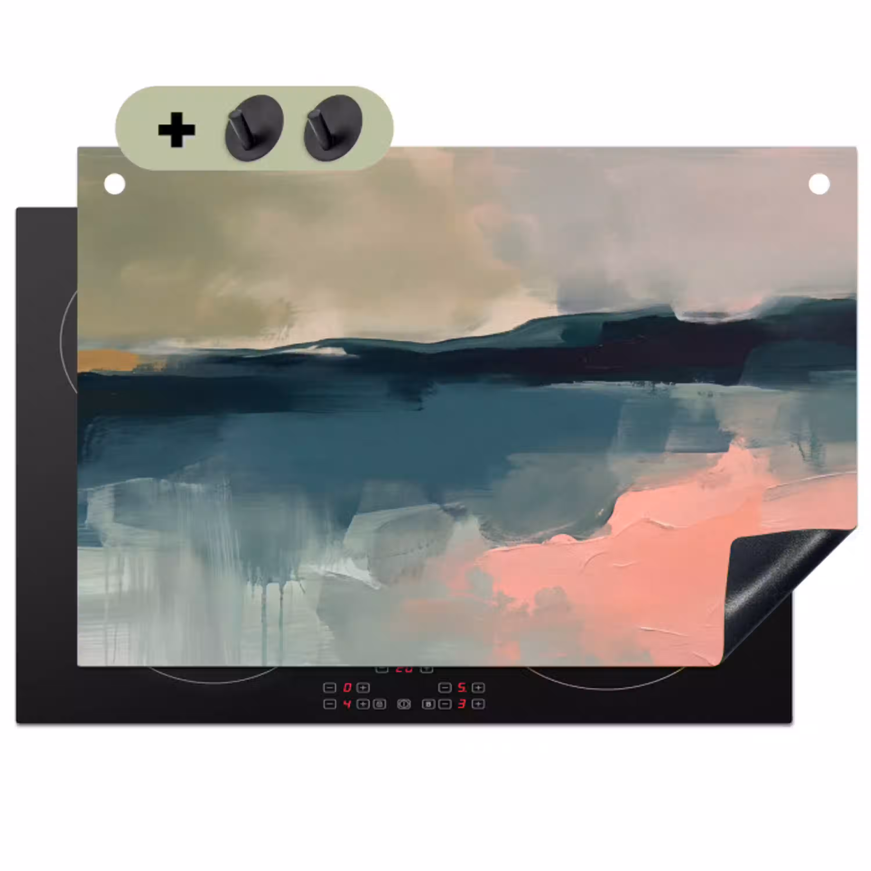 Abstract - Landschap - Kunst - Modern - Groen - Blauw Inductie beschemer met haakjes klein -3d