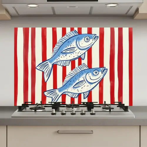 Vissen - Verticale strepen - Blauw - Rood keuken achterwand spatscherm klein -3d_website