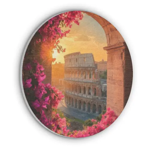 Colosseum - Rome - Roze Bloemen Akoestische PET Vilt - Rond klein -3d