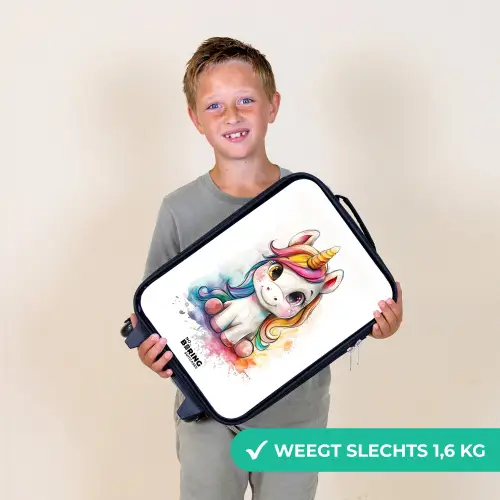 Witte Eemhoorn met Kleurrijke Manen en Verfspatten Kinderkoffer - Zwart klein -sfeer4_NL