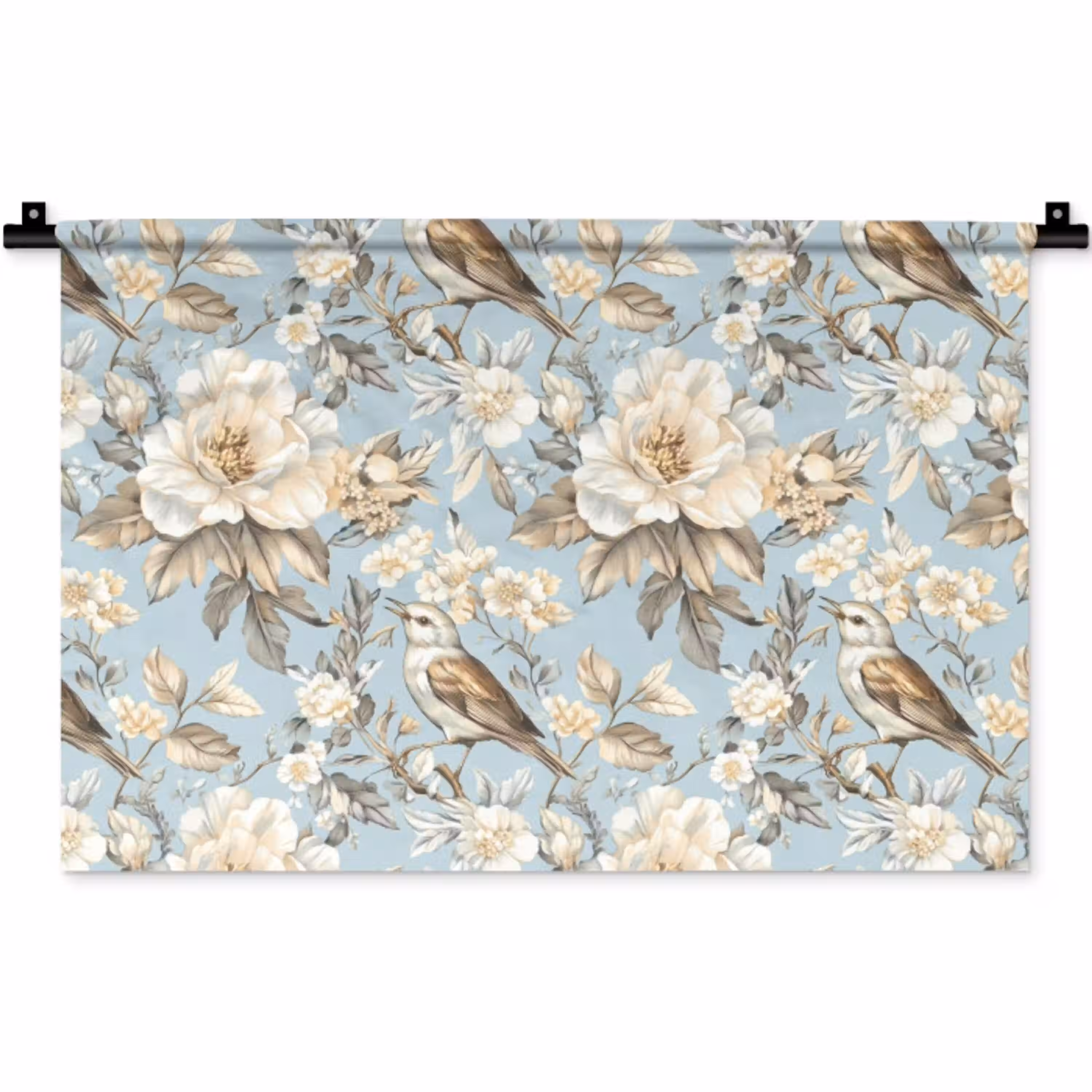 Botanisch - Zangvogel - Blauw Wandkleed katoen klein 269 -zz3d