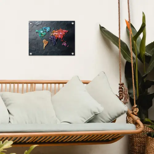 Wereldkaart - Edelstenen - Regenboog - Ruw tuinposter los doek klein -sfeer7