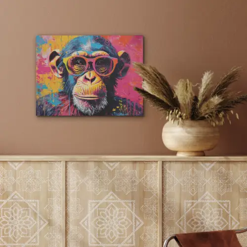 Graffiti - Chimpansee - Aap - Bril - Kleurrijk PET vilt klein -sfeer4