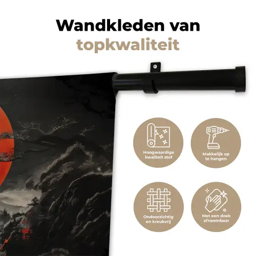 Krijger - Rode trappen - Zon - Berg Wandkleed katoen klein -sfeer2