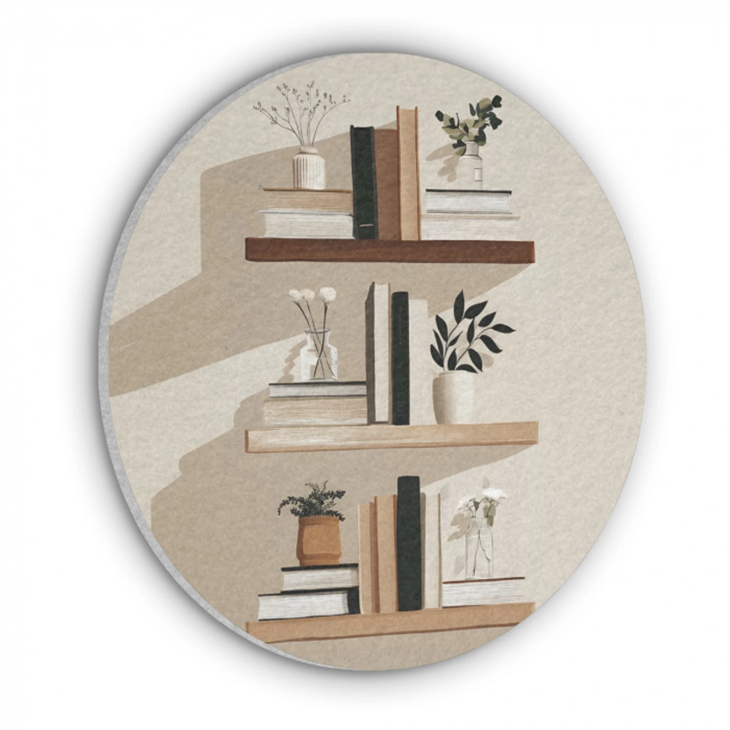Plankjes - Boeken - Vaasjes - Planten Akoestische PET Vilt - Rond klein -3d