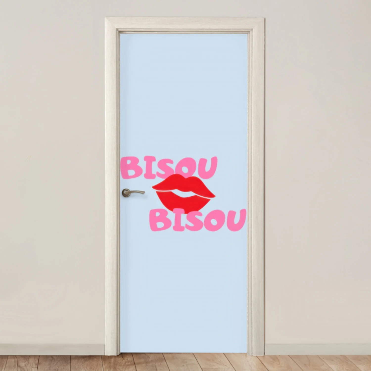 Lippen - Bisou - Blauw deurposter klein -3d_beige