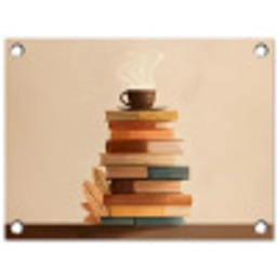 Boeken - Toren - Koffie - Beige tuinposter los doek klein -3d