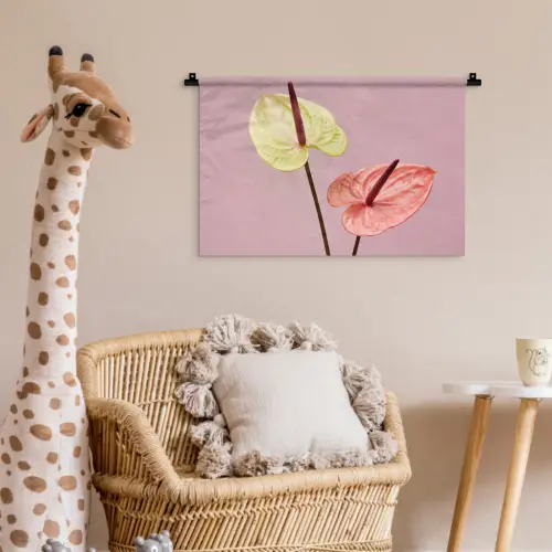 Bloemen - Anthuriums - Geel - Roze Wandkleed katoen klein -wsfeer5_kind