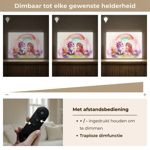 Meisje - Draak - Regenboog Light Box met batterij (Wandlamp kind) middel -USP_dimbaarNL