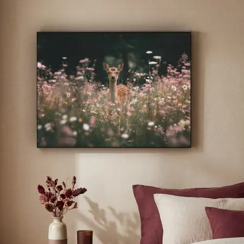 Hert - Wilde bloemen - Bos Textielframe zwart klein -sfeer1