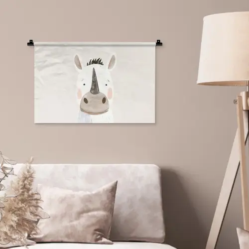 Neushoorn - Wilde dieren - Pastel kleuren Wandkleed katoen klein -sfeer4