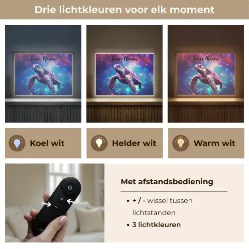 Schildpad - Dier - Galaxy - Ruimte Light Box met batterij (Wandlamp kind) middel -USP_lichtkleurNL