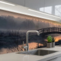 Brug - Mist - Bomen - Water keuken achterwand 2 middel -3d_schuin