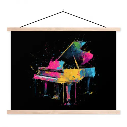 Piano - Kleurrijk - Verf - Modern textielposter latten blank klein -3d