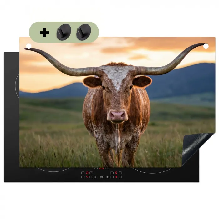 Longhorn - Landschap - Zonsondergang Inductie beschemer met haakjes klein -3d