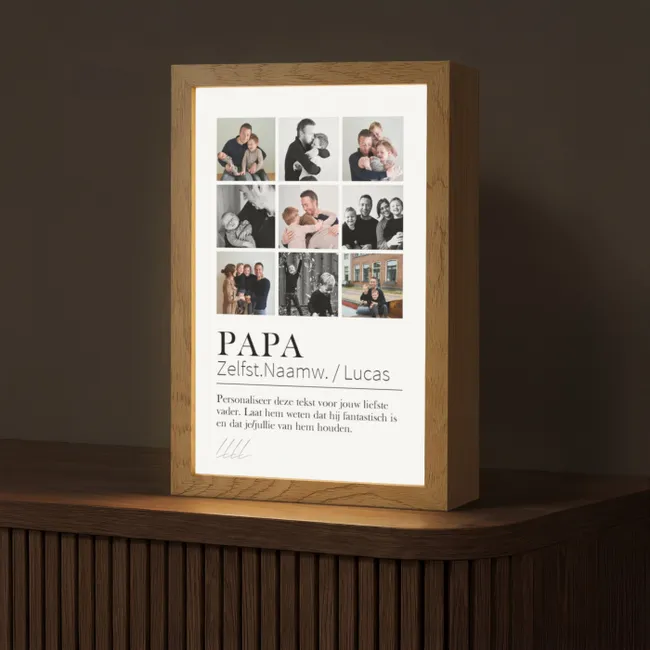 Gepersonaliseerde Lightbox - Betekenis Papa - Fotocollage - 9 Foto's