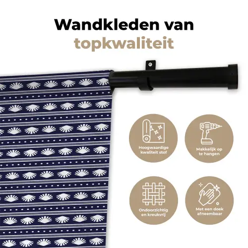 Schelp - Nautisch - Blauw - Wit Wandkleed katoen klein 269 -sfeer2