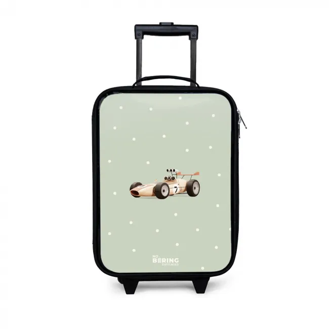 Beige retro raceauto op groene stippen achtergrond Kinderkoffer - Zwart klein -3d