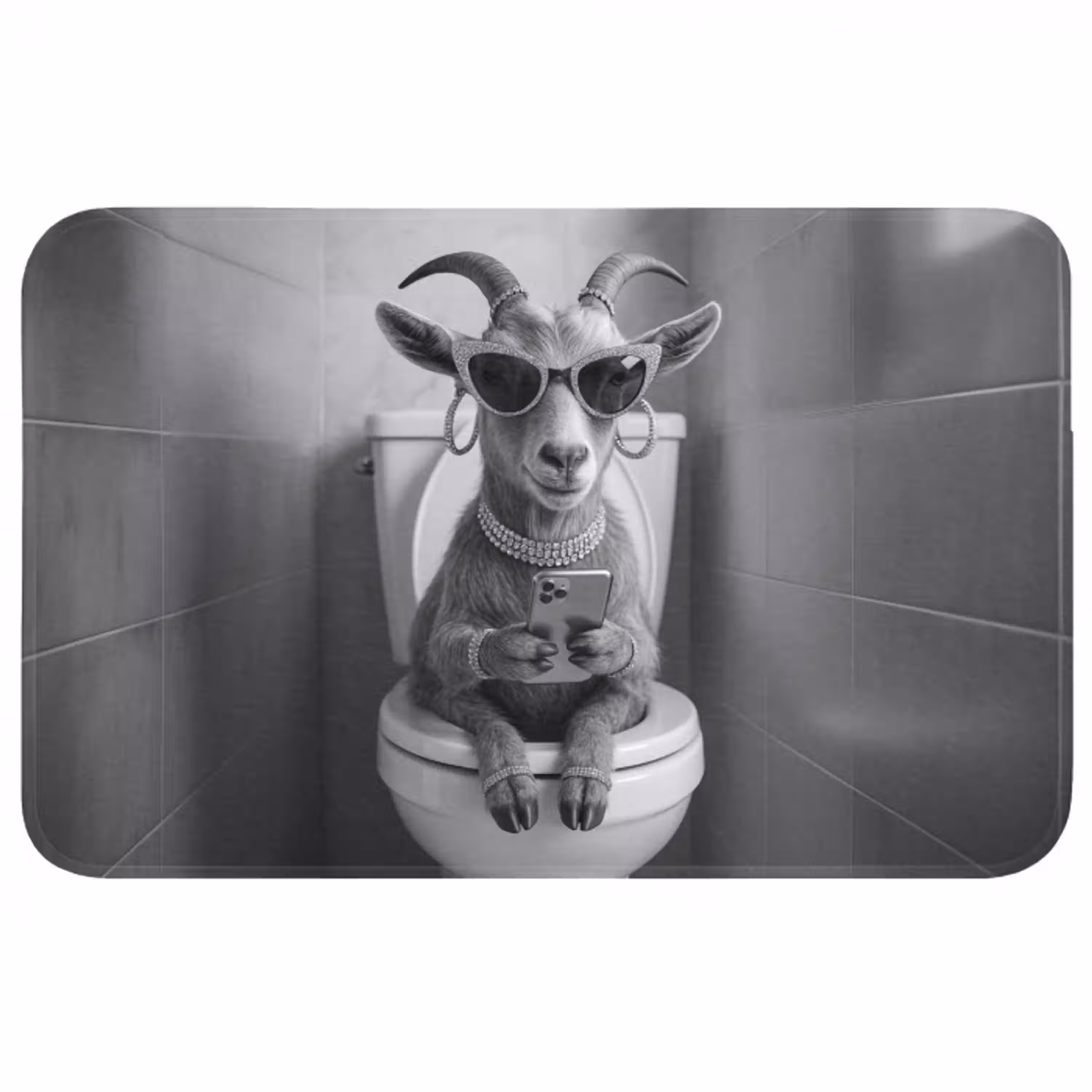 Geit - Telefoon - Toilet - Zwart - Wit Badmat middel -3d