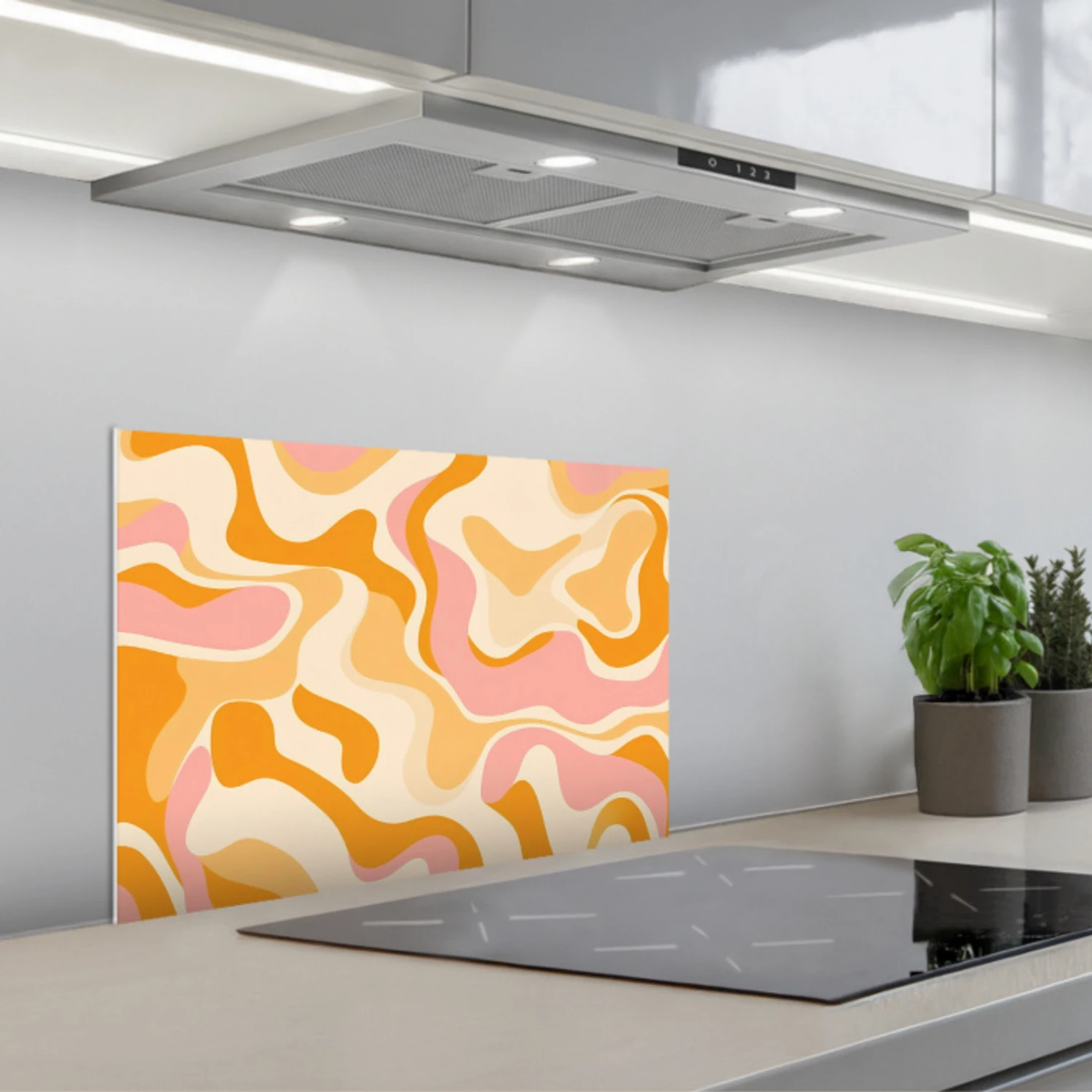 Abstract - Golvend - Oranje keuken achterwand spatscherm klein -3d_schuin