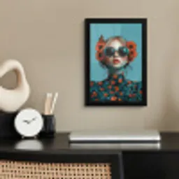 Vrouw - Blauw - Vlinder - Bloemen - Aesthetic fotolijst zwart zonder passe partout klein -sfeer1