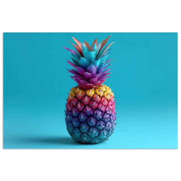 Ananas - Regenboog - Blauw - Popart poster papier klein -3d