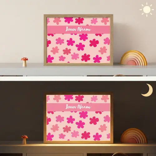 Bloemen - Patroon - Roze Light Box met batterij (Wandlamp kind) middel -sfeer3_kind