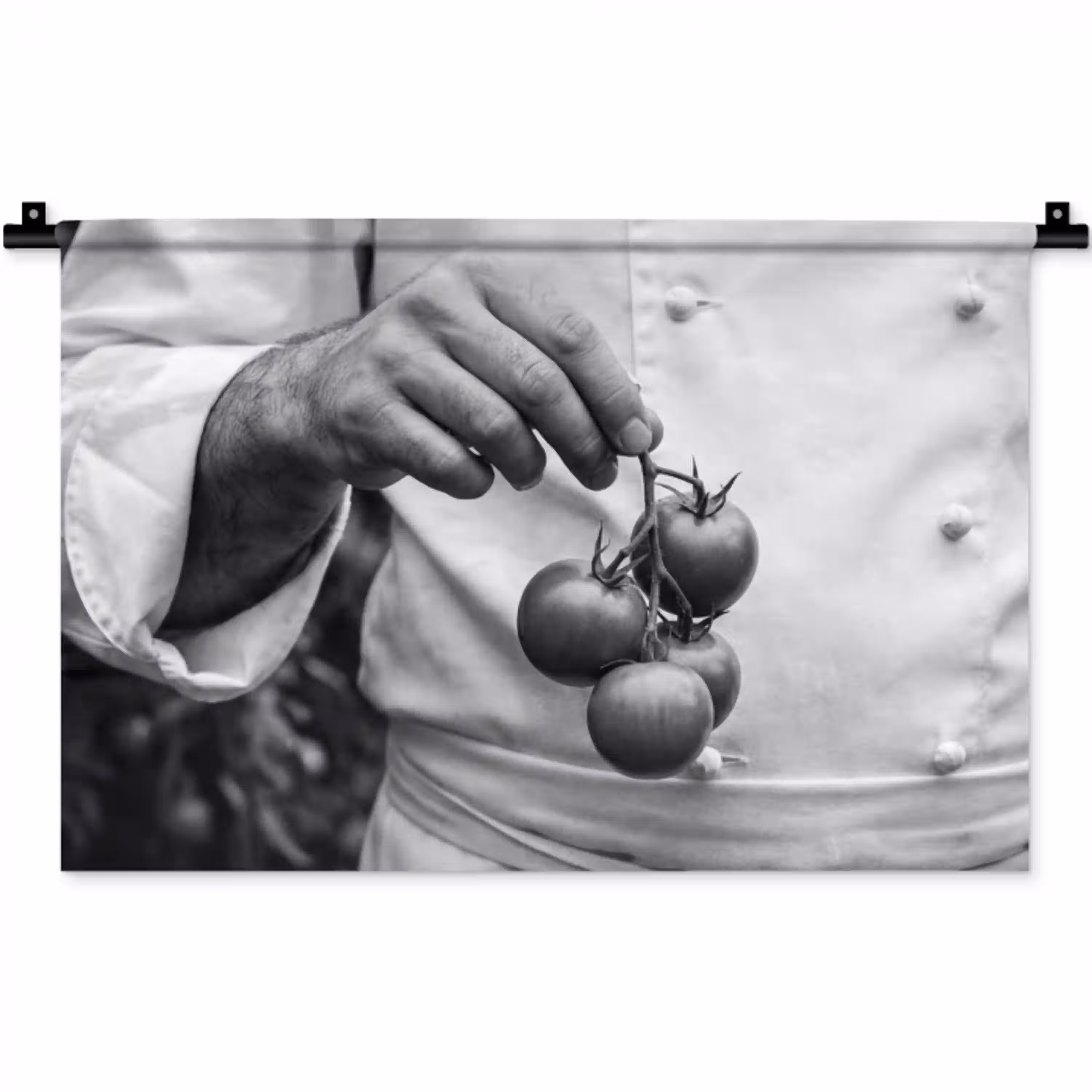 Tomaten - Chef - Zwart - Wit Wandkleed katoen klein -zz3d