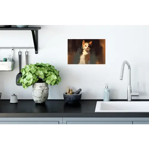 Kat - Geschilderd - Artistiek - Wit Muursticker klein -keuken