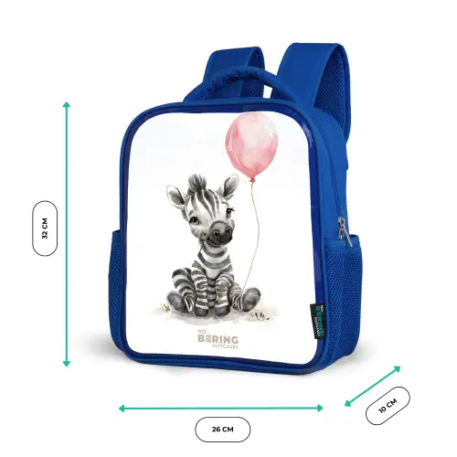 Zebra met roze ballon Kinderrugzak - Blauw middel -productfoto_formaten