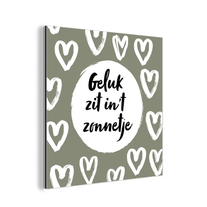 Tekst - geluk zit in 't zonnetje - Quotes - Geluk - Zon aluminium wit klein -3d