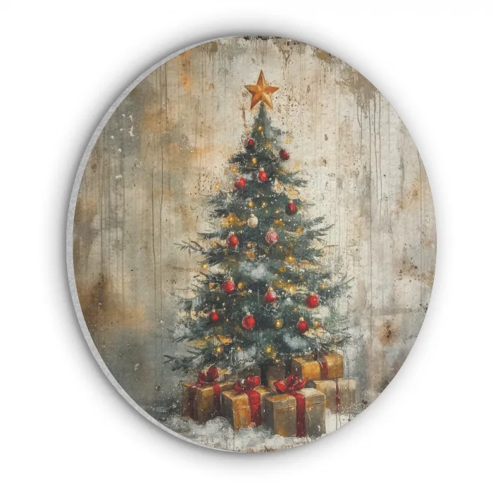 Kerstboom - Vintage - Kerst - Cadeau Akoestische PET Vilt - Rond klein -3d